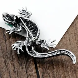 Vintage brooch for women - lizard - with crystal decorations
