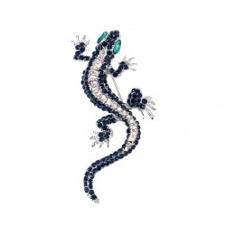 Navy blue lizard - crystal brooch for women