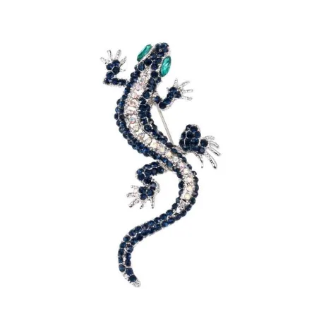 Navy blue lizard - crystal brooch for women