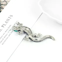 Navy blue lizard - crystal brooch for women