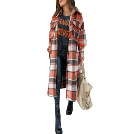 Vintage plaid coat - long shirt - with buttons / pocketsJackets
