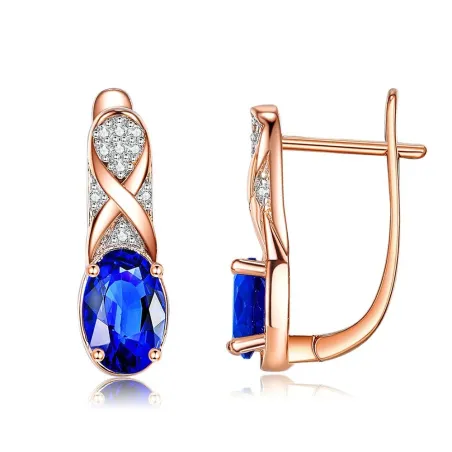 Rose gold plated earrings - with blue CZ stone decoration