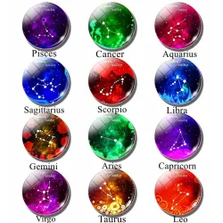 12 zodiac signs - metal / glass keyring