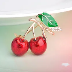 Elegant brooch with red crystal cherry