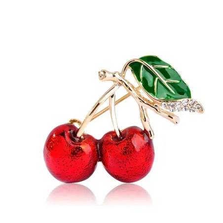 Elegant brooch with red crystal cherry