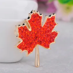 Maple leaf shaped - crystal brooch