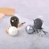 Cute bird shaped - crystal brooch - with pearl decoration