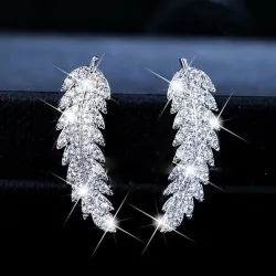 Silver feather shaped - stud earrings for women