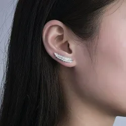 Silver feather shaped - stud earrings for women