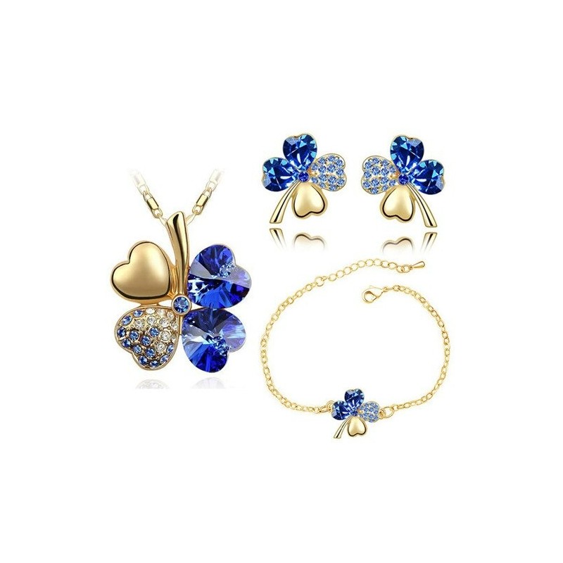 Multi colored four leaf clover - necklace / earrings / bracelet - jewellery setNecklaces