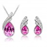 Austrian feather / waterdrop - necklace / earring set - with crystal decorations