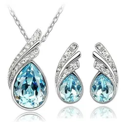 Austrian crystal feather / water drop - necklace / earring / bracelet - jewellery setNecklaces