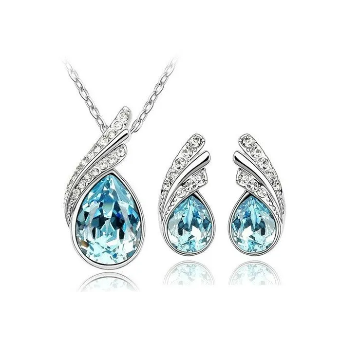 Austrian crystal feather / water drop - necklace / earring / bracelet - jewellery setNecklaces