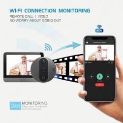Sonnette vidéo intelligente - avec judas / détection de mouvement PIR / APP / WiFi - télécommande