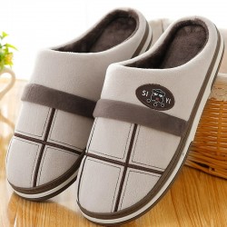 Striped home slippers - with suede / fur