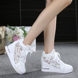 Trendy high platform loafers - lace sneakers with laces