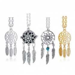 Dreamcatcher Indian mandala lotus necklace for women - stainless steel - bohemian ethnic feather