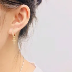 Crystal gold hoop earrings for women - with cross -  high quality - gift
