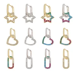 ZHUKOU crystal small hoop earrings for women - gold/silver - heart - rounded - rectangle  - one piece