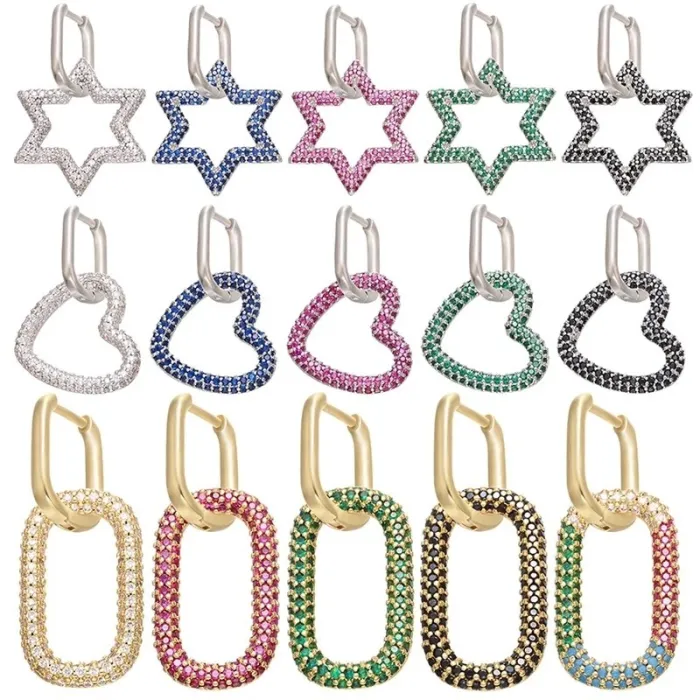 ZHUKOU hoop earring for women - 1 piece - brass cubic crystal design