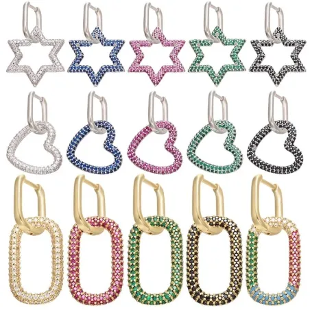 ZHUKOU hoop earring for women - 1 piece - brass cubic crystal design