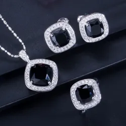 Ensemble de bijoux élégant - collier / boucles d'oreilles / bague - avec saphir - argent sterling