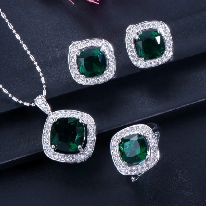 Ensemble de bijoux élégant - collier / boucles d'oreilles / bague - avec saphir - argent sterling