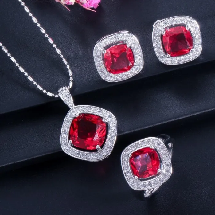 Ensemble de bijoux élégant - collier / boucles d'oreilles / bague - avec saphir - argent sterling