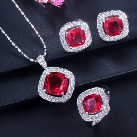 Ensemble de bijoux élégant - collier / boucles d'oreilles / bague - avec saphir - argent sterling