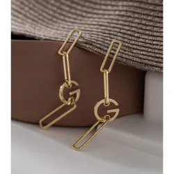 Stylish irregular geometric long earrings - with G letter - goldEarrings