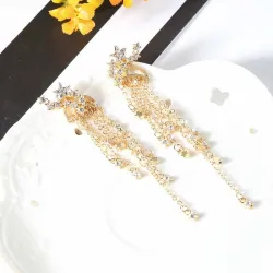Classic long crystal earrings with stars streamlinedEarrings
