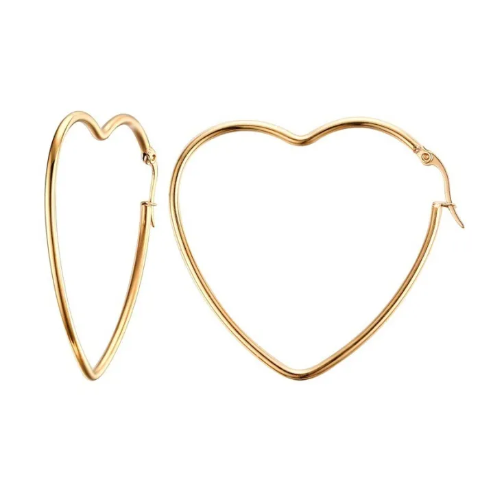 Heart shaped gold colour hoop earrings for women - wedding gift - big heart design -
