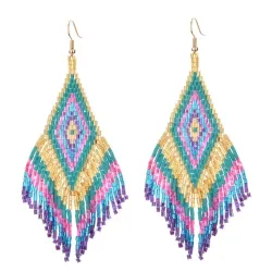 Ethnic Earings Fashion Jewelry Boho Drop Earrings for Women Bohemian Long Tassel Crystal Bead Handmade Earring Fringe Gifts