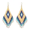 Ethnic Earings Fashion Jewelry Boho Drop Earrings for Women Bohemian Long Tassel Crystal Bead Handmade Earring Fringe Gifts
