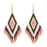 Ethnic Earings Fashion Jewelry Boho Drop Earrings for Women Bohemian Long Tassel Crystal Bead Handmade Earring Fringe Gifts