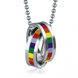 Rainbow double rings pendant - stainless steel necklaceNecklaces