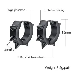 Hip Hop style small round earrings - with rivets - black / silver - unisexEarrings
