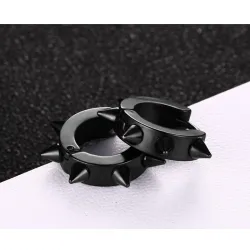 Hip Hop style small round earrings - with rivets - black / silver - unisexEarrings