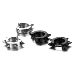 Hip Hop style small round earrings - with rivets - black / silver - unisexEarrings
