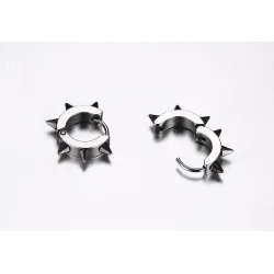 Hip Hop style small round earrings - with rivets - black / silver - unisexEarrings