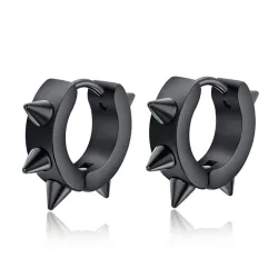 Hip Hop style small round earrings - with rivets - black / silver - unisexEarrings