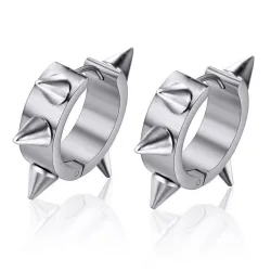 Hip Hop style small round earrings - with rivets - black / silver - unisexEarrings