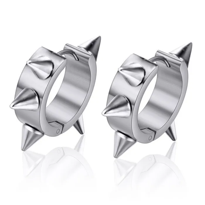 Hip Hop style small round earrings - with rivets - black / silver - unisexEarrings