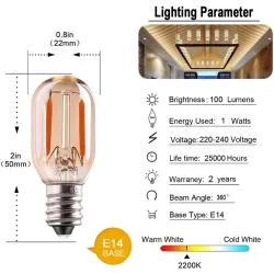 Vintage LED bulb - Edison tubular - T22 - E12 - E14 - 1W - dimmable - 2200K gold