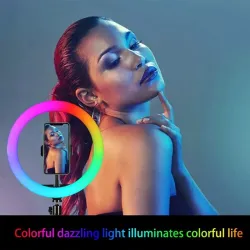 Selfie LED ring - RGB - dimmable fill light - with tripod - for photography / makeup / videoTripods & stands