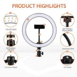 Anneau selfie LED - lampe à lumière d'appoint - avec trépied - pour maquillage / vidéo / photos - dimmable
