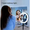 Anneau selfie LED - lampe à lumière d'appoint - avec trépied - pour maquillage / vidéo / photos - dimmable
