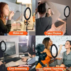 Anneau selfie LED - lampe à lumière d'appoint - avec trépied - pour maquillage / vidéo / photos - dimmable