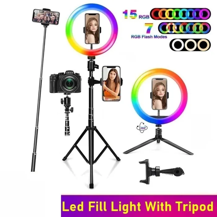 T33CM 26CM RGB led ring light - with tripod - photography - makeup - selfies - video - live