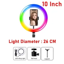 Selfie LED ring - RGB - dimmable fill light - with tripod - for photography / makeup / videoTripods & stands
